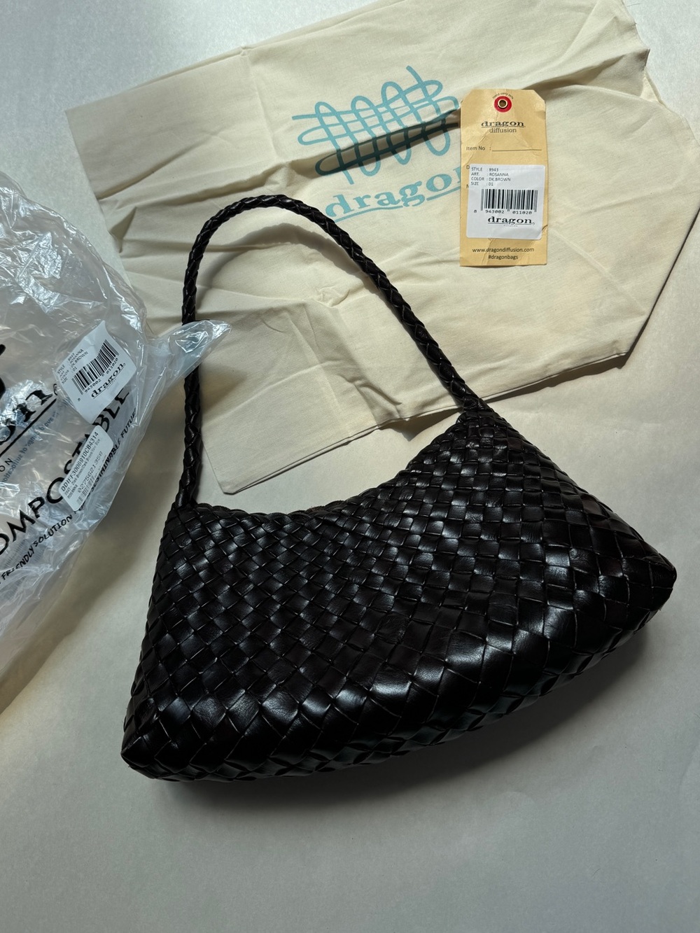 DRAGON DIFFUSION Rosanna mini woven leather tote color dark brown - Picture 7 of 13